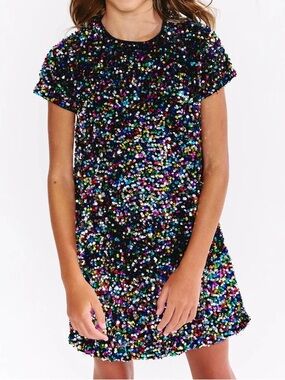 Lola + The Boys Shimmer Stardust Sequin Dress Rainbow Black Size 8